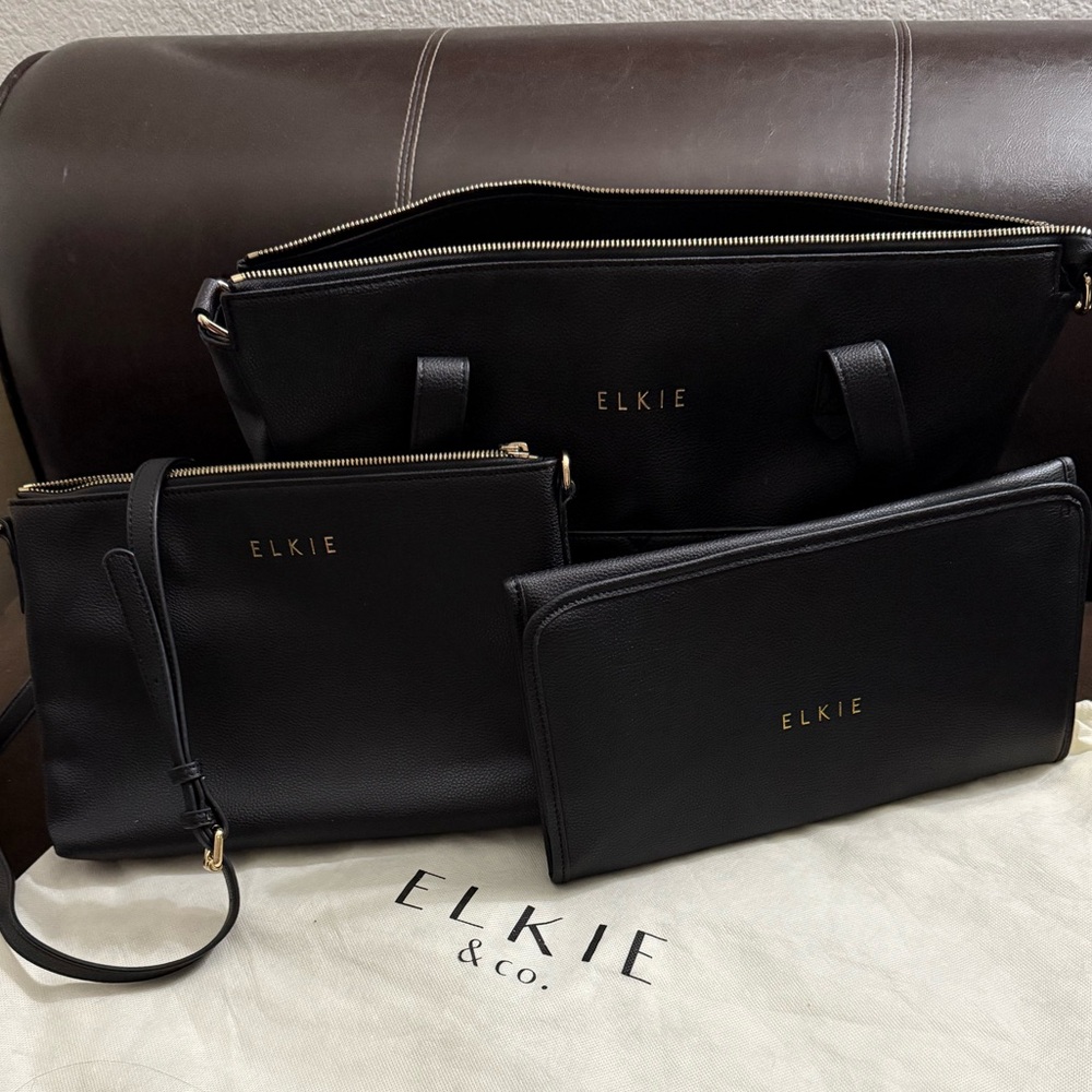 ELKIE Black Backpack Convertible Tote Diaper bag Set